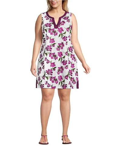 Lands' End Plus Cotton Jersey Notch Neck Dress