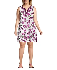 Lands' End Plus Cotton Jersey Notch Neck Dress