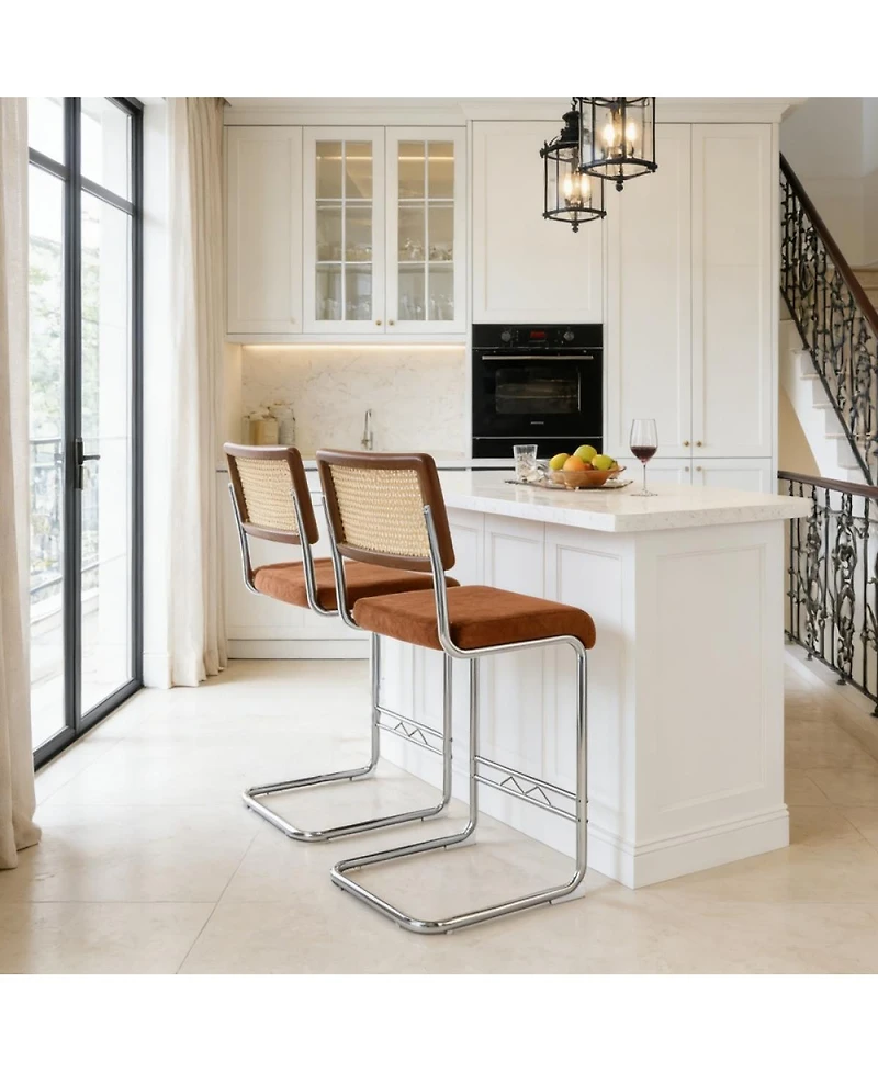 Streamdale Furniture Woven Bar Stool Set with Solid Wood Backrest, Counter Stool
