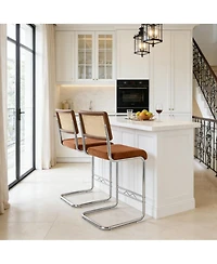 Streamdale Furniture Woven Bar Stool Set with Solid Wood Backrest, Counter Stool