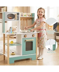 Slickblue Pretend Play Wooden Kitchen with Chalkboard Birthday Gift for Kids