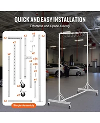 Rainsken Painting Rack, Adjustable Height Automotive Paint Stand, Painting Drying Rack with 8 Hooks, 4 Wheels, 66 lbs Capacity for Repair Shops