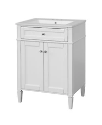 Sillysis 24" Modern Bathroom Vanity with Ceramic Sink, Soft Close Doors & Adjustable Storage Shelf for Small Spaces