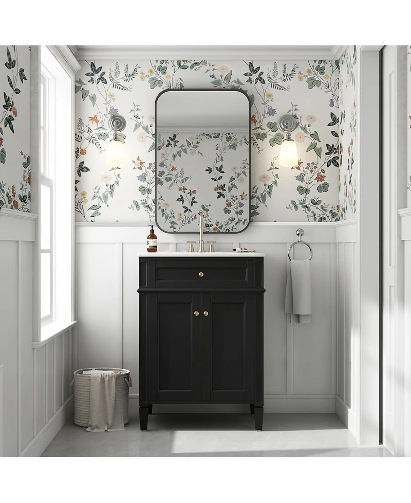 Sillysis 24" Modern Bathroom Vanity with Ceramic Sink, Soft Close Doors & Adjustable Storage Shelf for Small Spaces