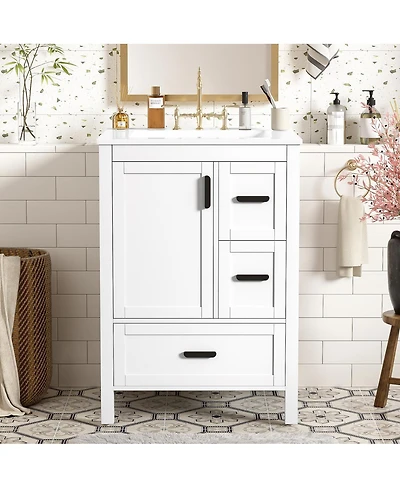 Sillysis 24" Modern Bathroom Vanity with Ceramic Sink, Soft Close Cabinet & Ample Storage for Small Spaces