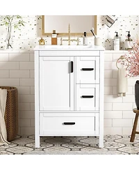 Sillysis 24" Modern Bathroom Vanity with Ceramic Sink, Soft Close Cabinet & Ample Storage for Small Spaces