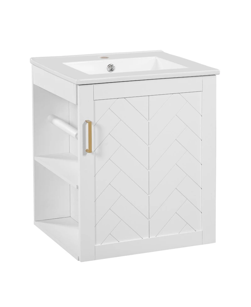 Sillysis 20" Wall Mounted Bathroom Vanity with Sink, Modern Floating Open Shelves for Small Spaces