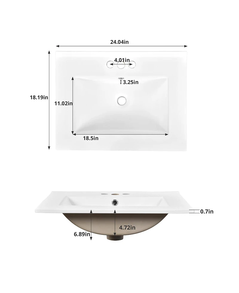 Sillysis 24" Modern Bathroom Vanity with Sink, Small Freestanding 2 Drawers and Soft Close Door