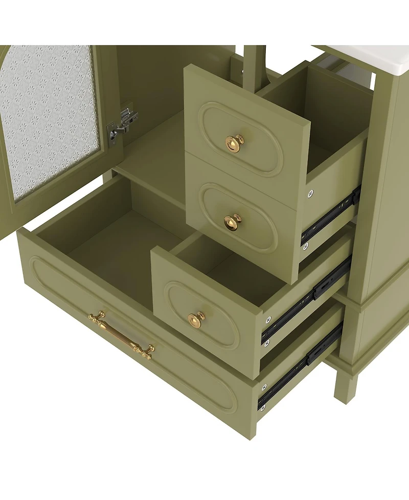 Sillysis 30" Freestanding Bathroom Vanity with Sink, Solid Wood Bathroom Cabinet with Arched Door for Small Bathrooms