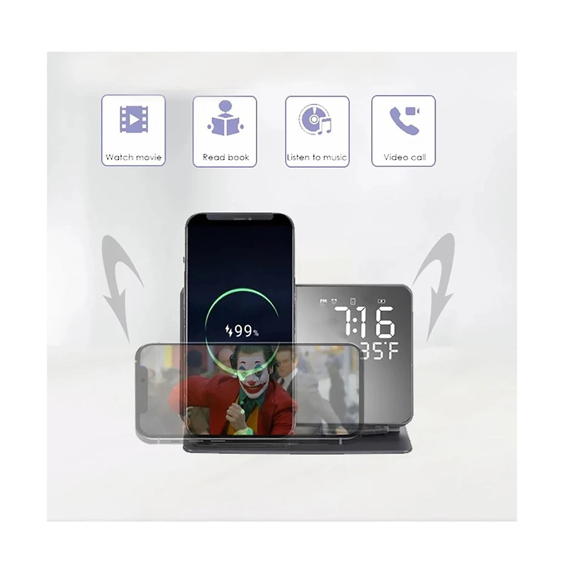 Artudatech 6-in-1 Wireless Charging Station with Clock, Alarm & Temp Display, 15W Fast Charging for iPhone, Apple Watch & AirPods