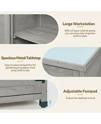 Streamdale Furniture Potting Bench with Storage Cabinet and Metal Table Top
