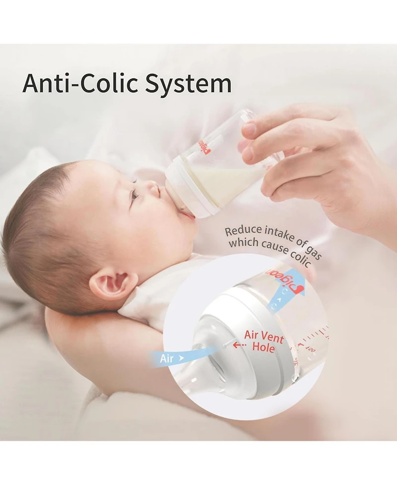 Pigeon Baby Glass Nursing Bottle Wide Neck, Includes 3pcs Stage1 Nipples