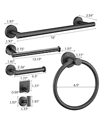 Rainsken 9-Piece Wall-Mounted Bathroom Hardware Accessory Set, Stainless Steel Towel Bar, Towel Ring, Toilet Paper Holder and Robe Hook
