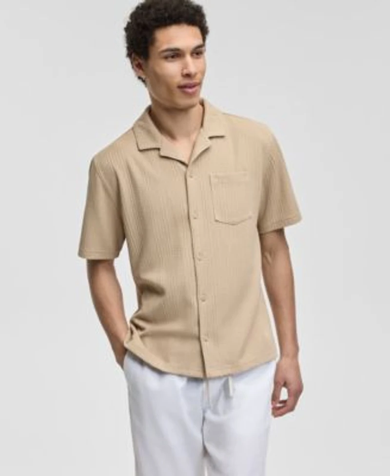 Sun Stone Mens Textured Chevron Knit Camp Shirt Linen Blend Straight Leg Pants Created For Macys