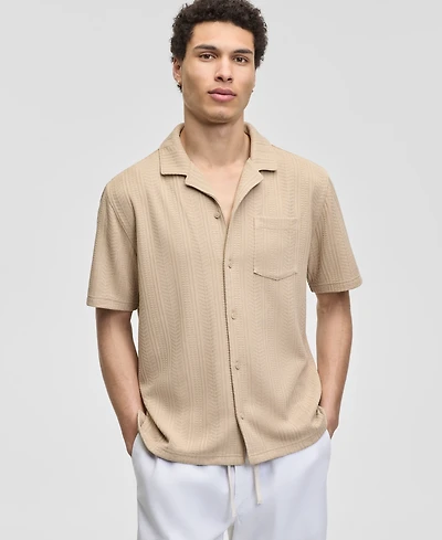 Sun + Stone Men's Textured Chevron Knit Short Sleeve Button-Front Camp Shirt, Created for Macy's