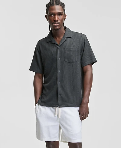Sun + Stone Men's Textured Chevron Knit Short Sleeve Button-Front Camp Shirt, Created for Macy's