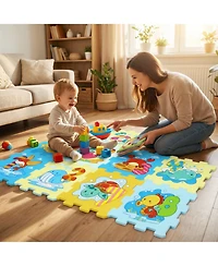 Slickblue 8-Piece Educational Interlocking Baby Play Mat with Animals and Numbers