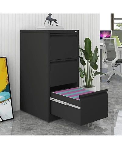 Rainsken 3 Drawer File Cabinet, Vertical Metal File Cabinet with Lock