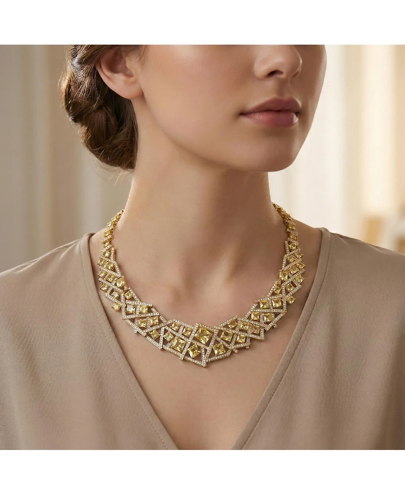 Mesmerizing 3D Geometric Cluster Eternity Necklace with Graduated Basketweave Stack