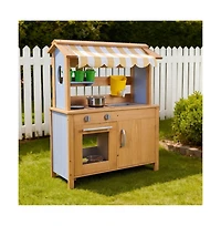 Slickblue Outdoor Wooden Mud Kitchen for Kids with Sink, Canopy & Tools