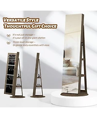 Rainsken 360°Swivel Jewelry Cabinet, Standing Jewelry Armoire Organizer, Lockable Storage Cabinet with Full Length Mirror