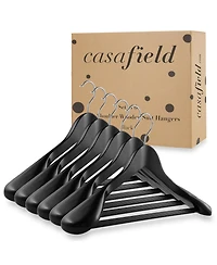 Casafield Wide Shoulder Wooden Suit Hangers, Non-Slip Pant Bar & Swivel Hook, Walnut - Set of 6
