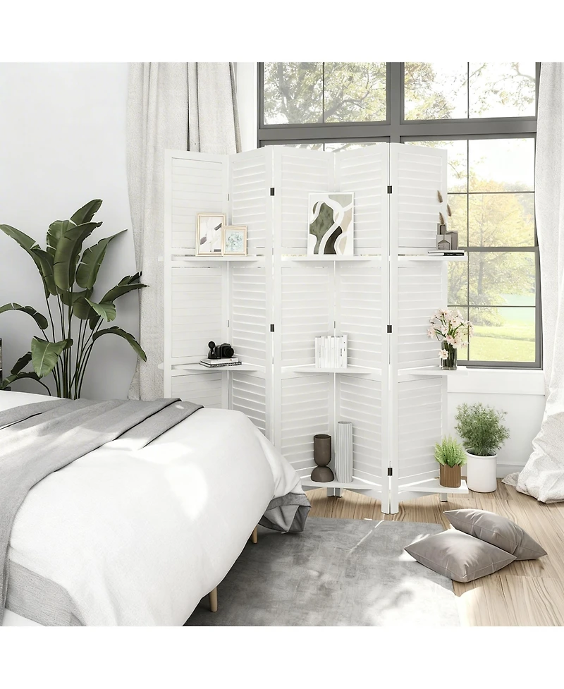 Yigii Wood Room Divider with Shelves and Folding Design