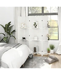 Yigii Wood Room Divider with Shelves and Folding Design