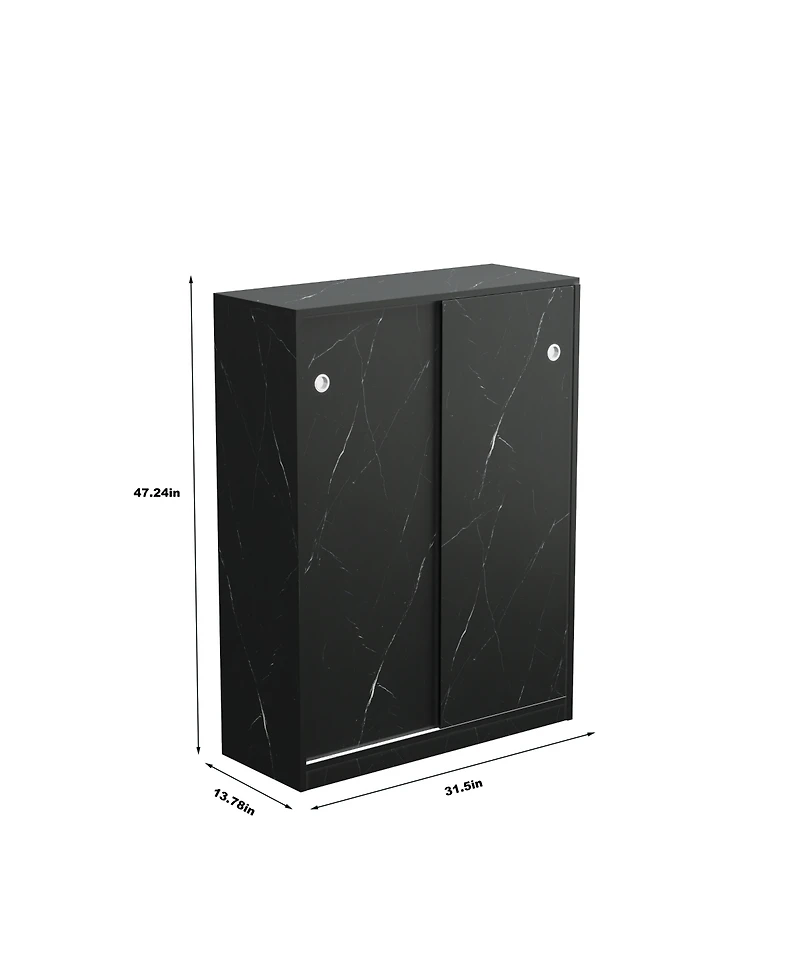 Rainsken 6 Tier Marble Texture Shoe Cabinet, Freestanding Shoe Organizer Holds 30+ Pairs Shoes with Sliding Door for Entryway, Hallway