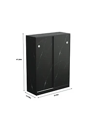 Rainsken 6 Tier Marble Texture Shoe Cabinet, Freestanding Shoe Organizer Holds 30+ Pairs Shoes with Sliding Door for Entryway, Hallway