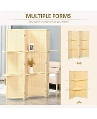 Homcom 6' Folding Privacy Screen Indoor Room Divider w/ 2 Open Display Shelves, Natural