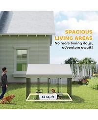 PawHut 6' x 4' x 6' Large Dog Kennel Outdoor Steel Fence with Uv-Resistant Oxford Cloth Roof & Secure Lock