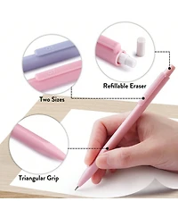 Htutwoo 0.7mm Mechanical Pencil Set, 3PCS Mechanical Pencils with Hb Lead Refills, Pastel Eraser Set and Eraser Refills for Writing, Art Drawing