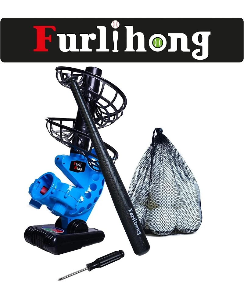 Furlihong Portable Baseball Pitching Machine with Bat and 12 Training Balls Battery Powered with 3 Adjustable Launch Angles for Kids and Beginners