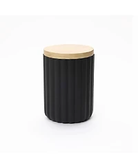 LuxenHome Fluted Round Patio Side Table with Removable Lid & Galvanized Metal Ice Bucket