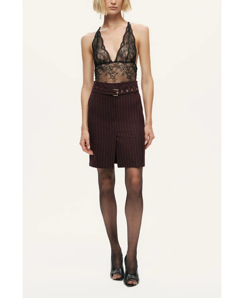 Nocturne Women's Pinstripe Belted Pencil Skirt