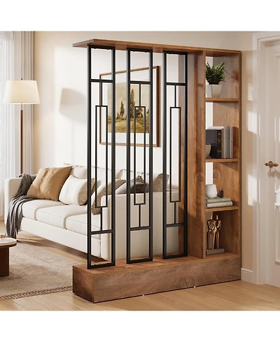 Tribesigns Wall Room Divider with Display Shelves, 70.9" Modern Freestanding Room Divider Screen with Sturdy Base, Wall Partition