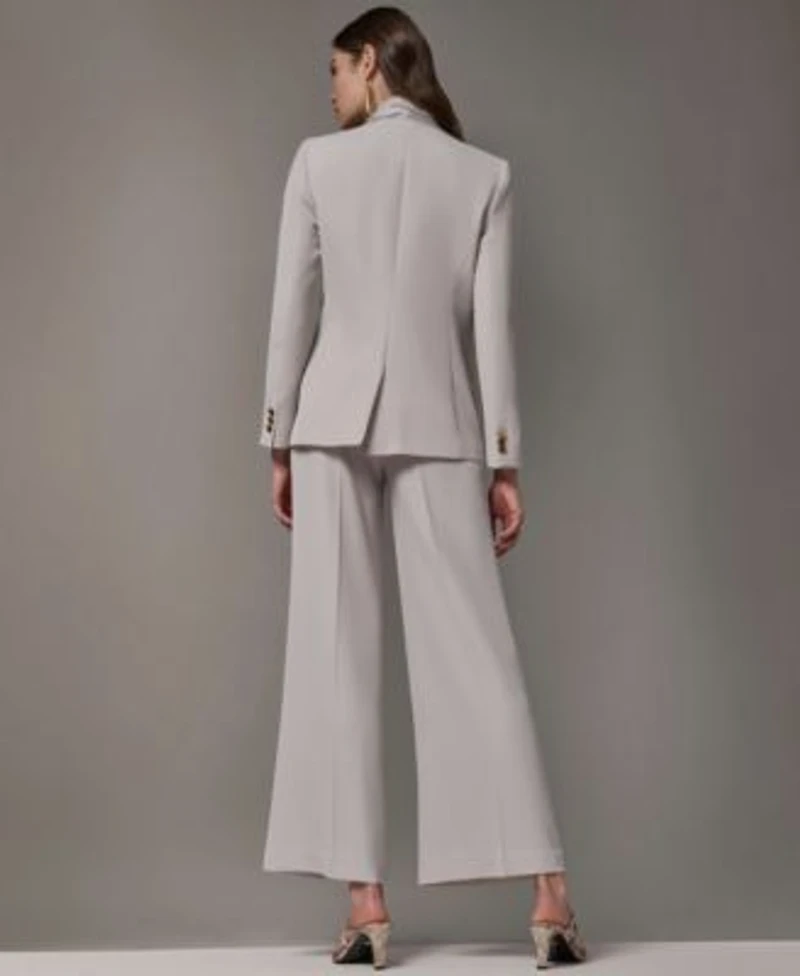 Donna Karan New York Womens Draped Necktie Fitted Blazer High Waist Wide Leg Pants