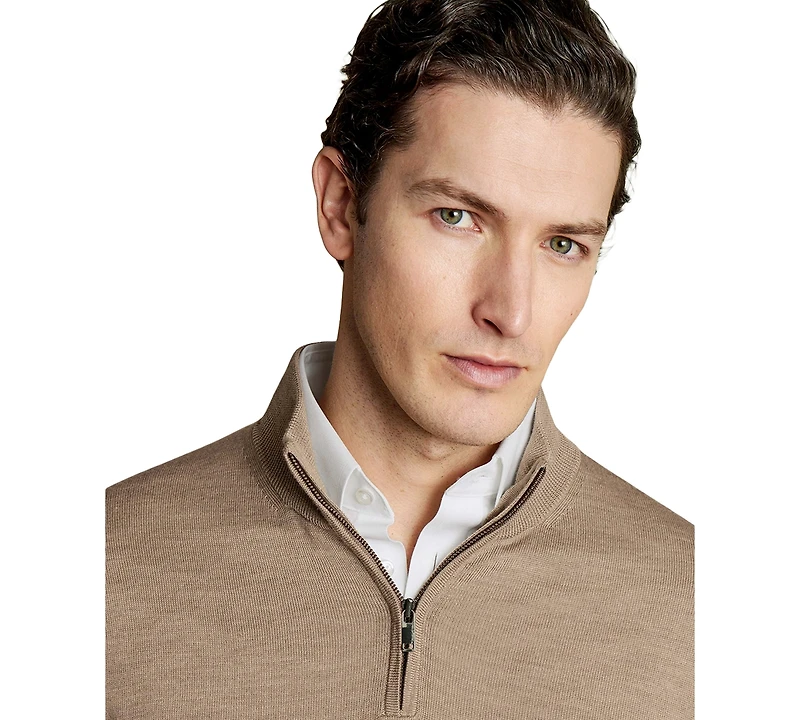 Charles Tyrwhitt Men's Long Sleeve Quarter-Zip Merino Wool Sweater