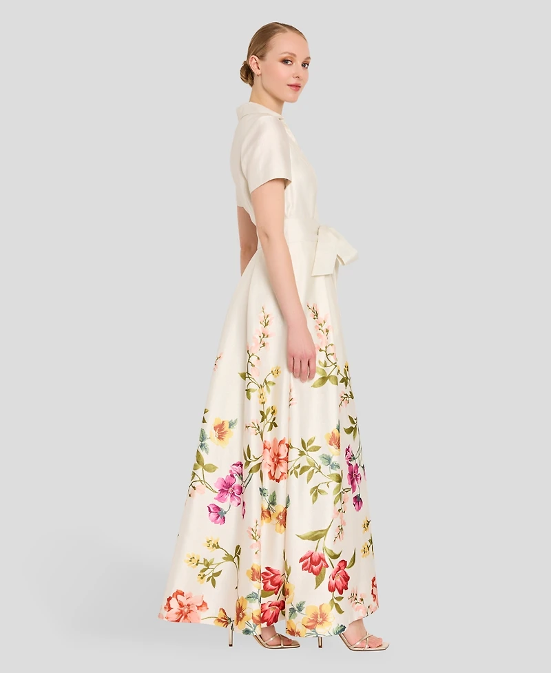 Tahari Asl Women's V-Neck Short-Sleeve Printed Gown