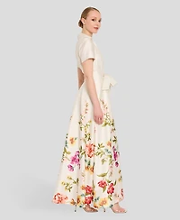 Tahari Asl Women's V-Neck Short-Sleeve Printed Gown