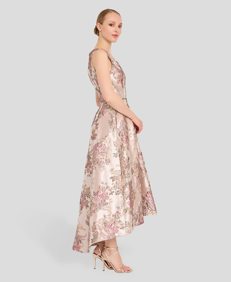 Tahari Asl Women's Metallic Jacquard High-Low Square Neck Dress