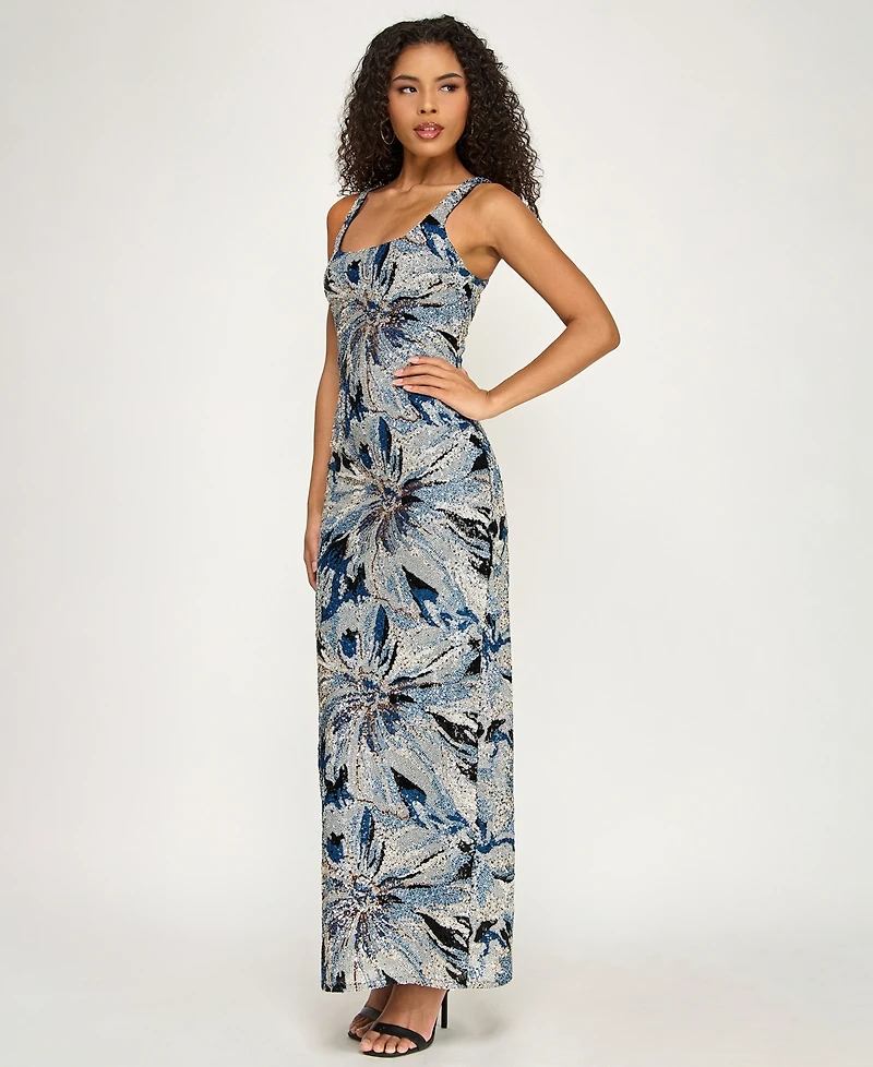 City Studios Women's Sequin Square-Neck Maxi Dress