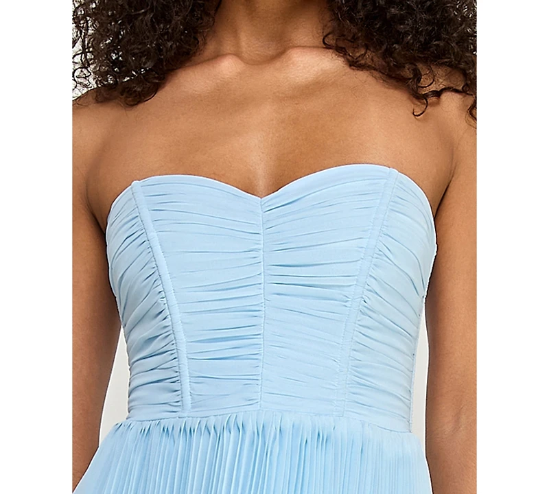 City Studios Women's Pleated Tiered Strapless Gown