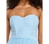 City Studios Women's Pleated Tiered Strapless Gown