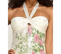 City Studios Junior's Halter Sweetheart Neck Maxi Dress