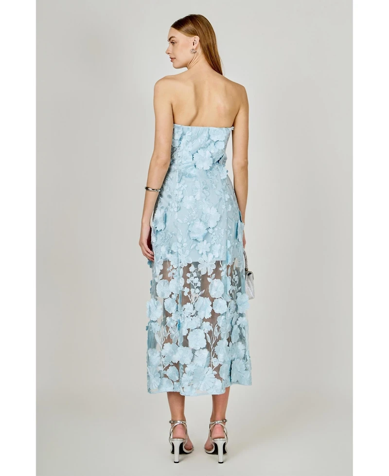 endless rose Women's Strapless Floral Embroidered Maxi Dress