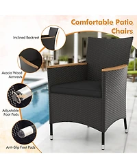 Gymax Set Of 5 Patio Dining Table Set for 4 Rattan Conversation Set w/ Umbrella Hole