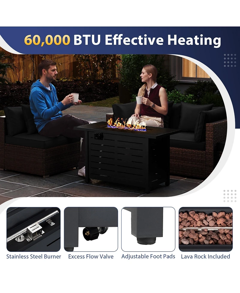 Gymax Set of 5 Patio Furniture Heavy-duty Frame Rattan Sofa w/ 60000 Btu Firepit Table