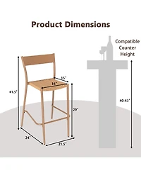 Gymax 4PCS Patio Barstools Outdoor Bar Height Chairs w/ Rattan Seat & Metal Backrest
